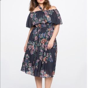Eloquii Floral Printed Off the Shoulder Midi Dress